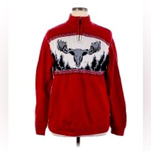 CHAPS XL 100% Cotton Vintage Unique Moose Sweater! Zipper collar